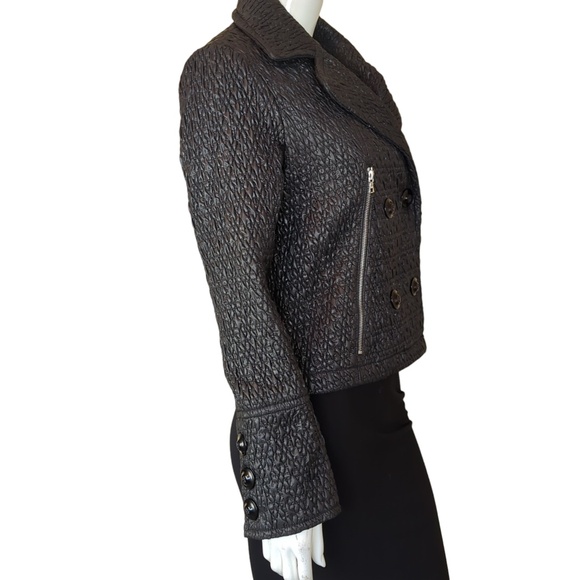 Black Quilted Double Breasted Fall Jacket - Picture 6 of 16